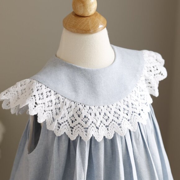 Bailey Boys Baby / Toddler Girls Blue Doeskin Float Dress with Eyelet Collar